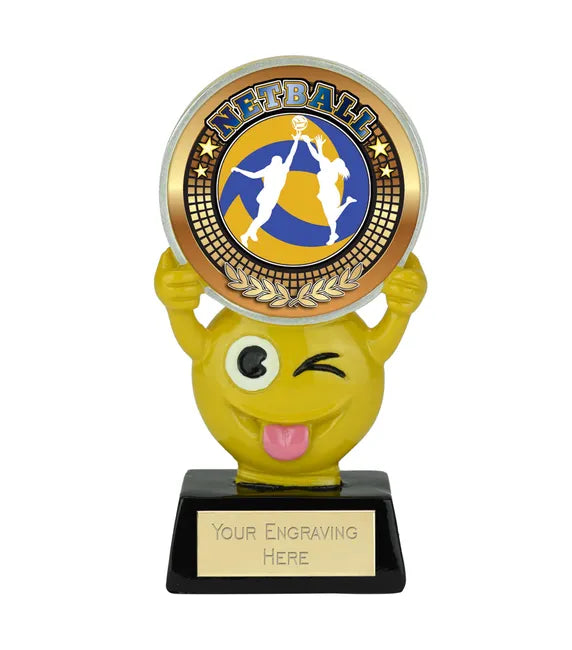 A1021-V210B - Novelty Emoji Netball Trophy (11cm)