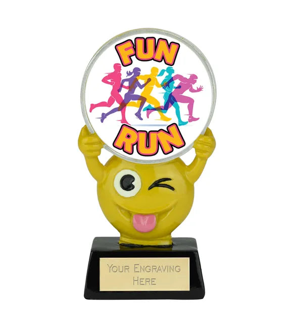 A1021-V307B - Novelty Emoji Running Fun Run Colours Trophy (11cm)
