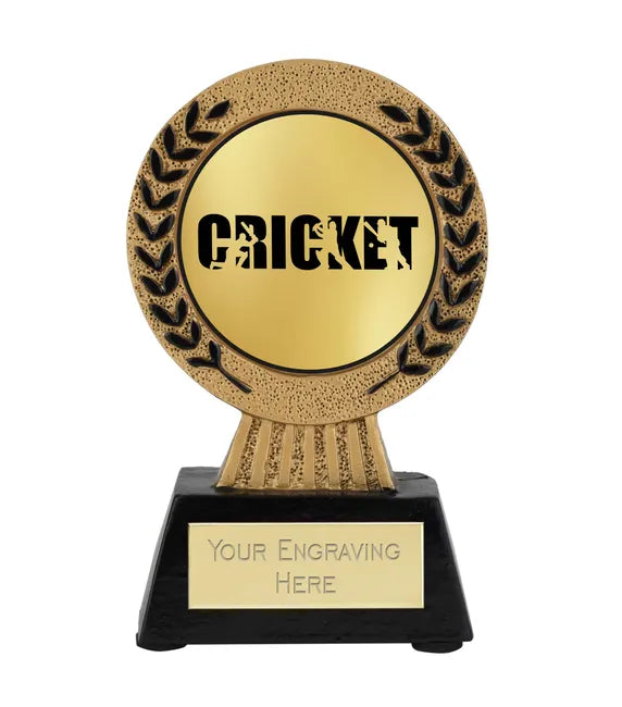 A1022-D282B - Gold Laurel Hero Cricket Text Award (11.5cm)