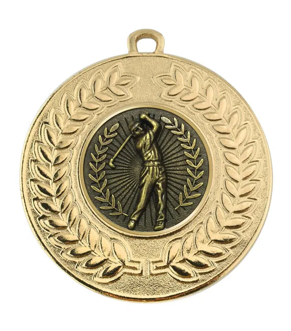 AM1213.01-V218A - Gold VF Contour Golf Male Action Medal 50mm