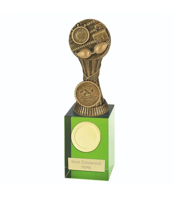 Orb Swimming Award on a Green Crystal Merit Base