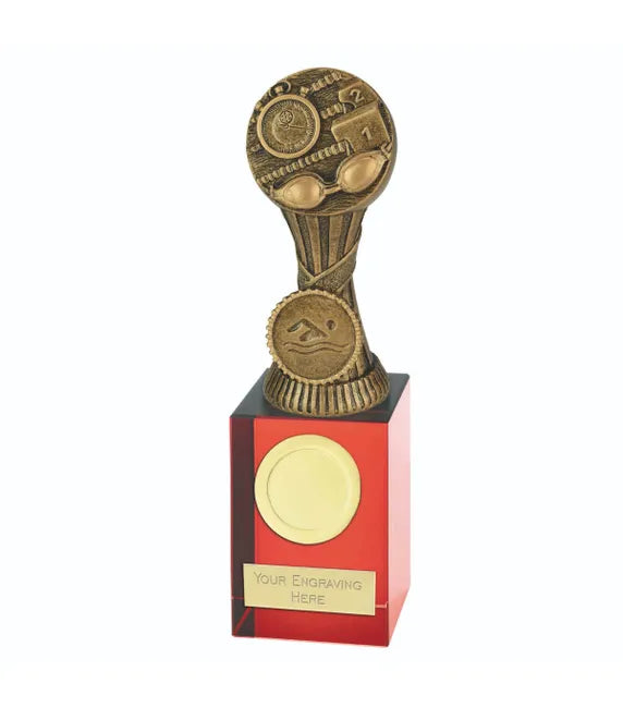 Orb Swimming Award on a Red Crystal Merit Base