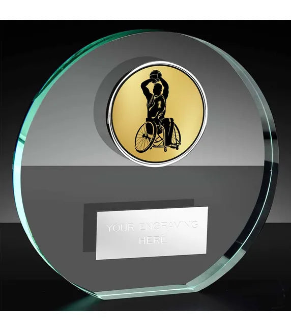 KK225AS-D265B - Poppy Trim Basketball Wheelchair Male Glass Award (3 Sizes)