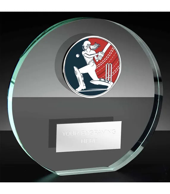 KK225AS-V627B - Poppy Trim Female Cricket Shot Glass Award (3 Sizes)