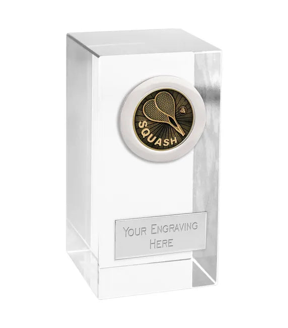 Squash Word & Racquets Clear Crystal Block