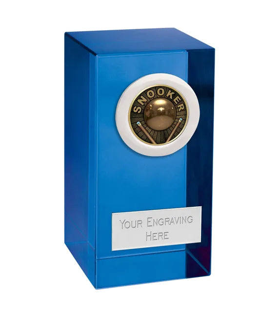 Snooker Cue & Ball Blue Crystal Block with Silver Trim