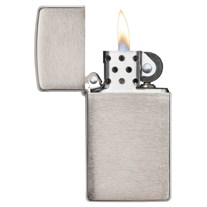 1600 - Slim Brushed Chrome Zippo lighter open