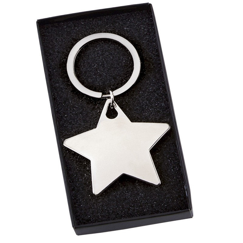 Engraved metal star keyring