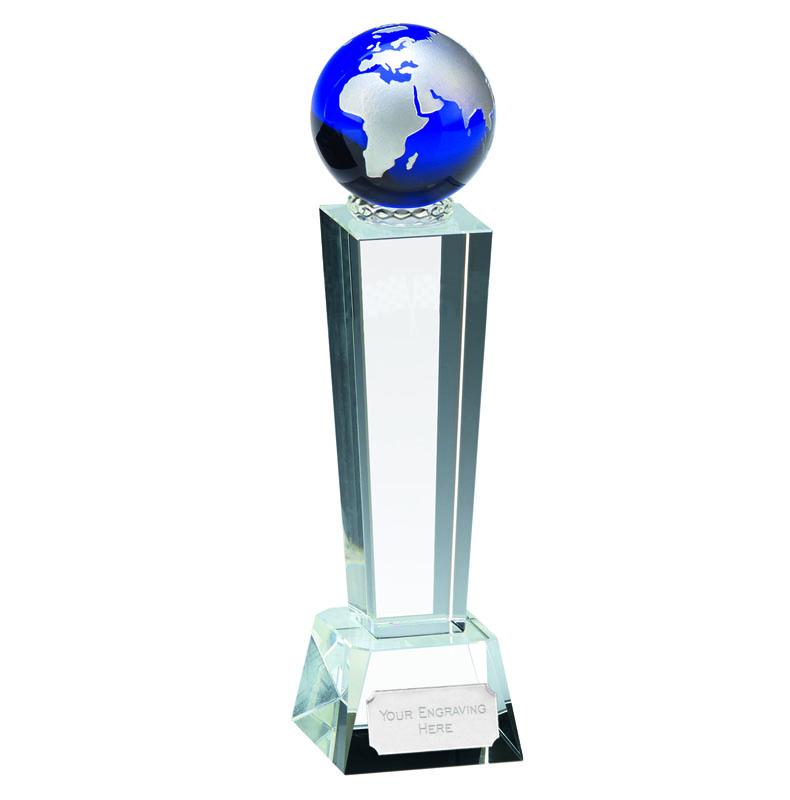 KK165 - Unite Blue Globe Crystal Glass Award (3 Sizes)