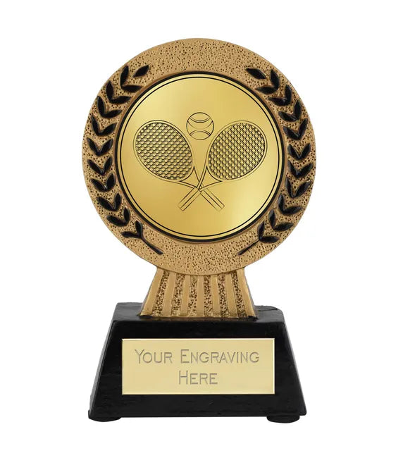 A1022-D193B - Gold Laurel Hero Tennis Racquets & Ball Classic Award (11.5cm)