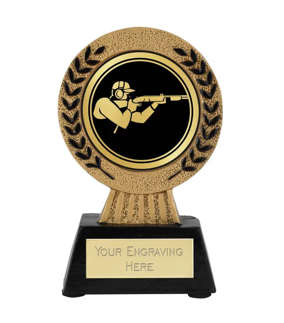 A1022-D69B - Gold Laurel Hero Clay Pigeon Shooting Action Award (11.5cm)