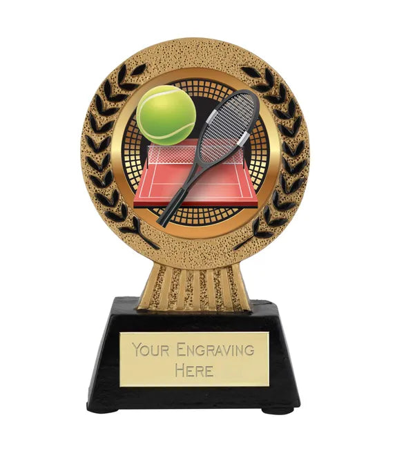 A1022-V015B - Gold Laurel Hero Tennis Racquet Ball & Court Award (11.5cm)