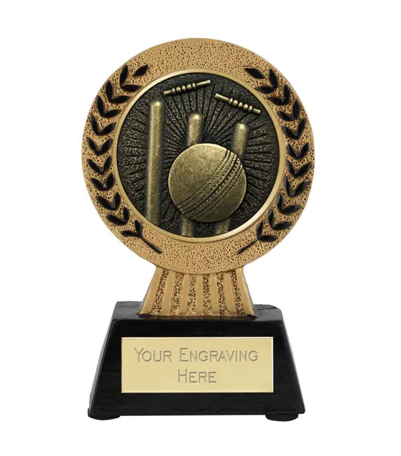 A1022-V219B - Gold Laurel Hero Cricket Stumps Award (11.5cm)