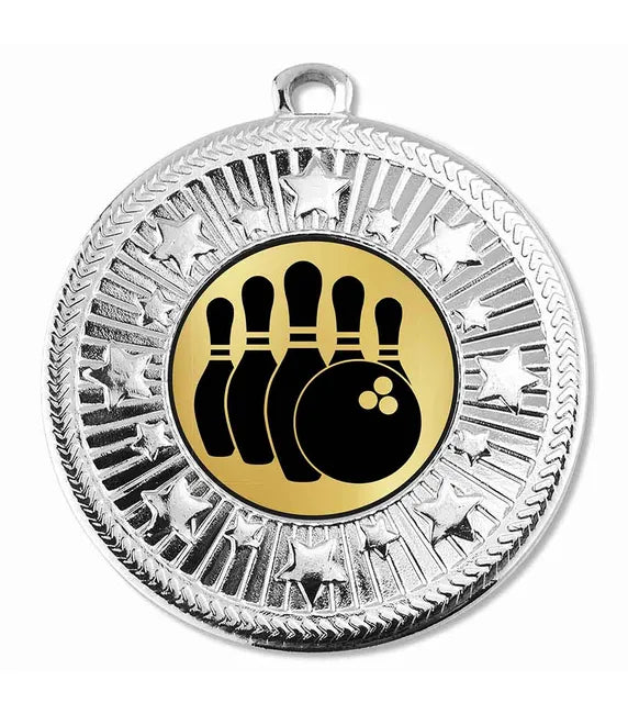 AM1169.02-D405A - Silver VF Star Bowling Ten-pin Generic Medal 50mm