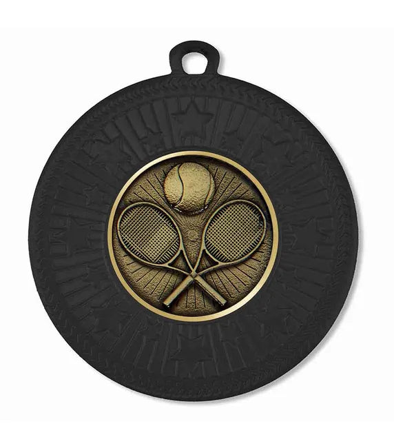 AM1169.30-V275A - Black VF Star Tennis Racquets & Ball Medal (50mm)
