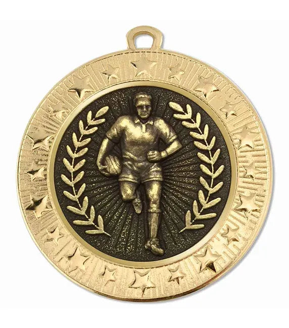 AM1700.01-V221B - Gold Starburst Rugby Male Medal 70mm