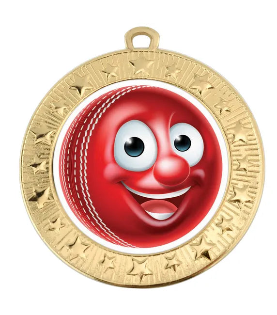 AM1700.01-V262B-VF Star Cricket Ball Goofy Face Medal 70mm