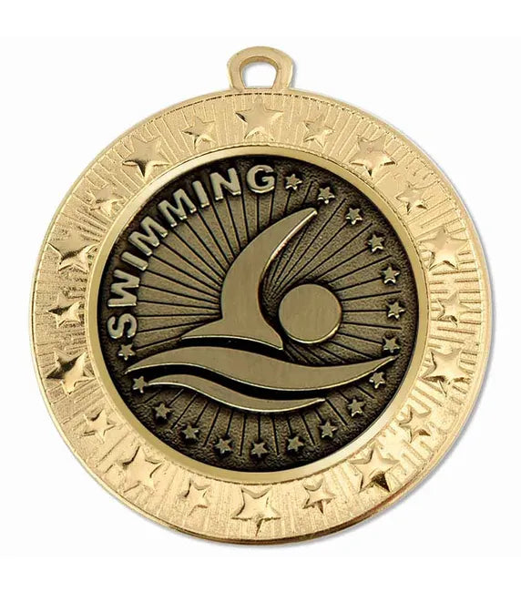 AM1700.01-V274B - Gold Starburst Swimming Medal 70mm