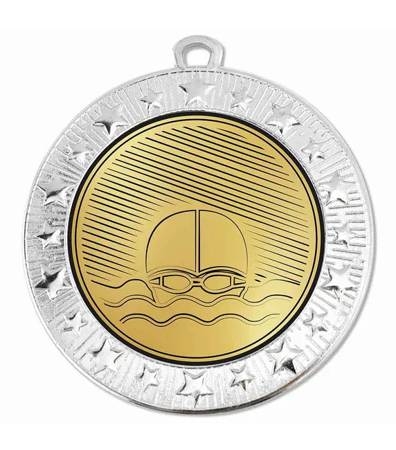 AM1700.02-D189B - Silver Starburst Swimming Classic Medal 70mm