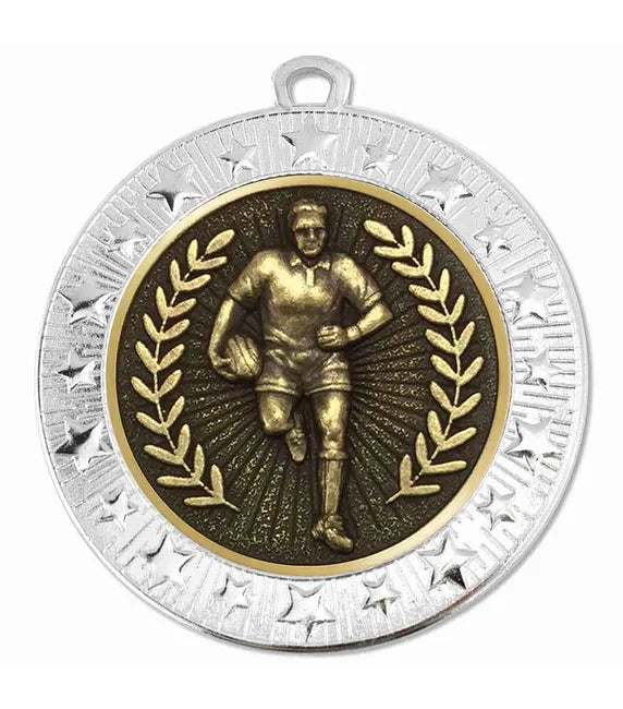 AM1700.02-V221B - Silver Starburst Rugby Male Medal 70mm