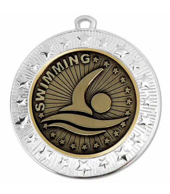 AM1700.02-V274B - Silver Starburst Swimming Medal 70mm