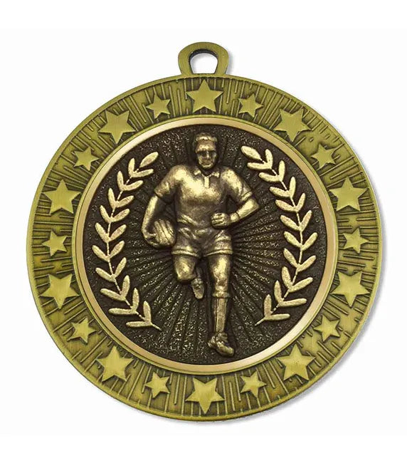 AM1700.12-V221B - Bronze Starburst Rugby Male Medal 70mm