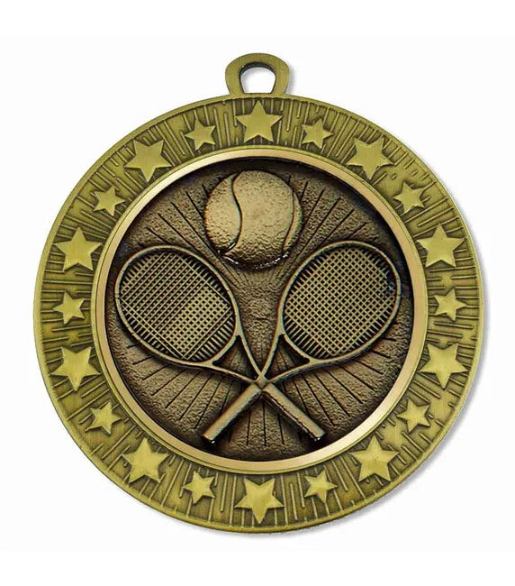 AM1700.12-V275B - Bronze Starburst Tennis Racquets & Ball Medal (70mm)