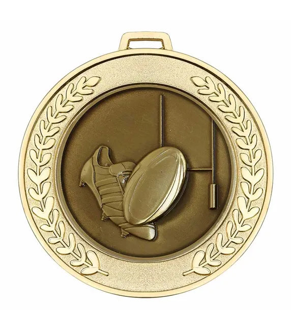AM918.01-MCD006 - Shiny Gold Prestige Heavyweight Rugby Medal 70mm