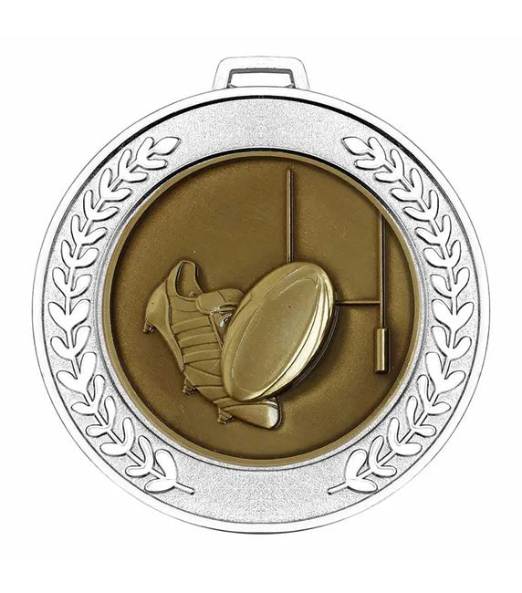 AM918.02-MCD006 - Shiny Silver Prestige Heavyweight Rugby Medal 70mm