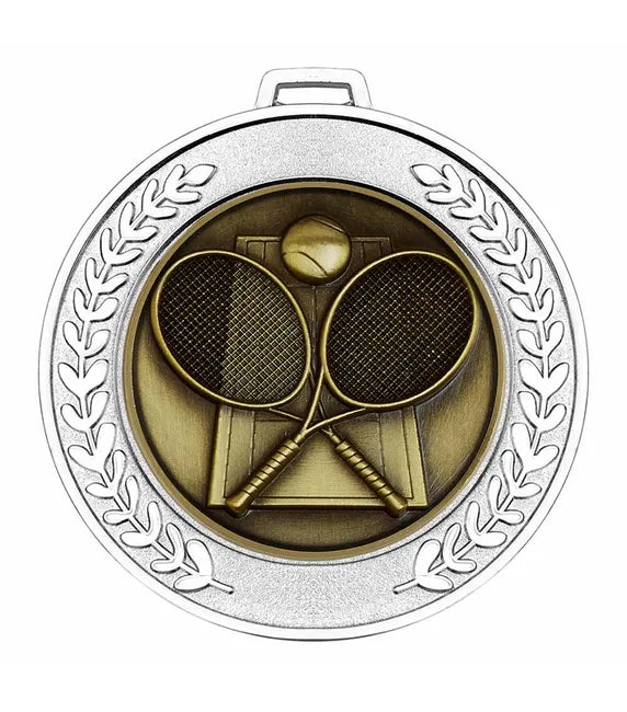 AM918.02-MCD015 - Shiny Silver Prestige Heavyweight Tennis Medal (70mm)
