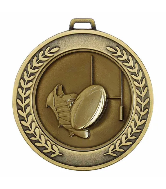 AM918.12-MCD006 - Antique Gold Prestige Heavyweight Rugby Medal 70mm