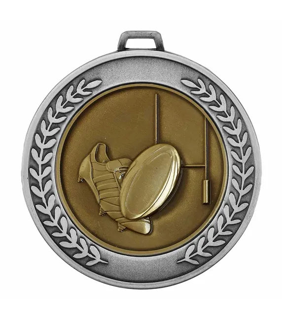 AM918.22-MCD006 - Antique Silver Prestige Heavyweight Rugby Medal 70mm