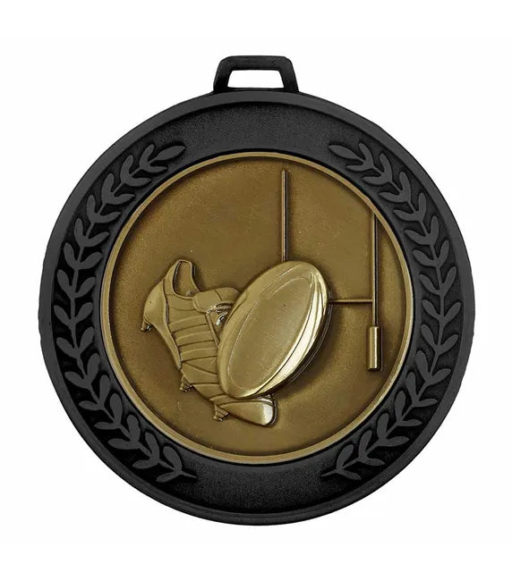 AM918.30-MCD006 - Black Prestige Heavyweight Rugby Medal 70mm