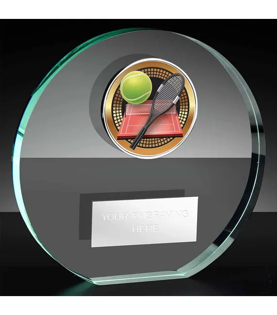 KK225AS-V015B - Poppy Trim Tennis Racquet Ball & Court Glass Award (3 Sizes)